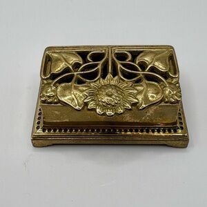 Vintage Brass 1950s Floral Double Stamp Holder Dispenser Trinket Box